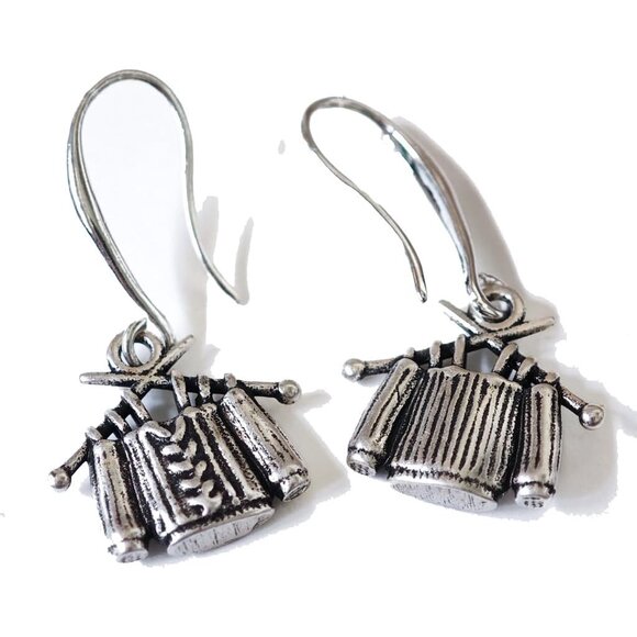 Knitting Earrings Unfinished Sweater Silver Hooks Gift for Knitters Yarn Lovers